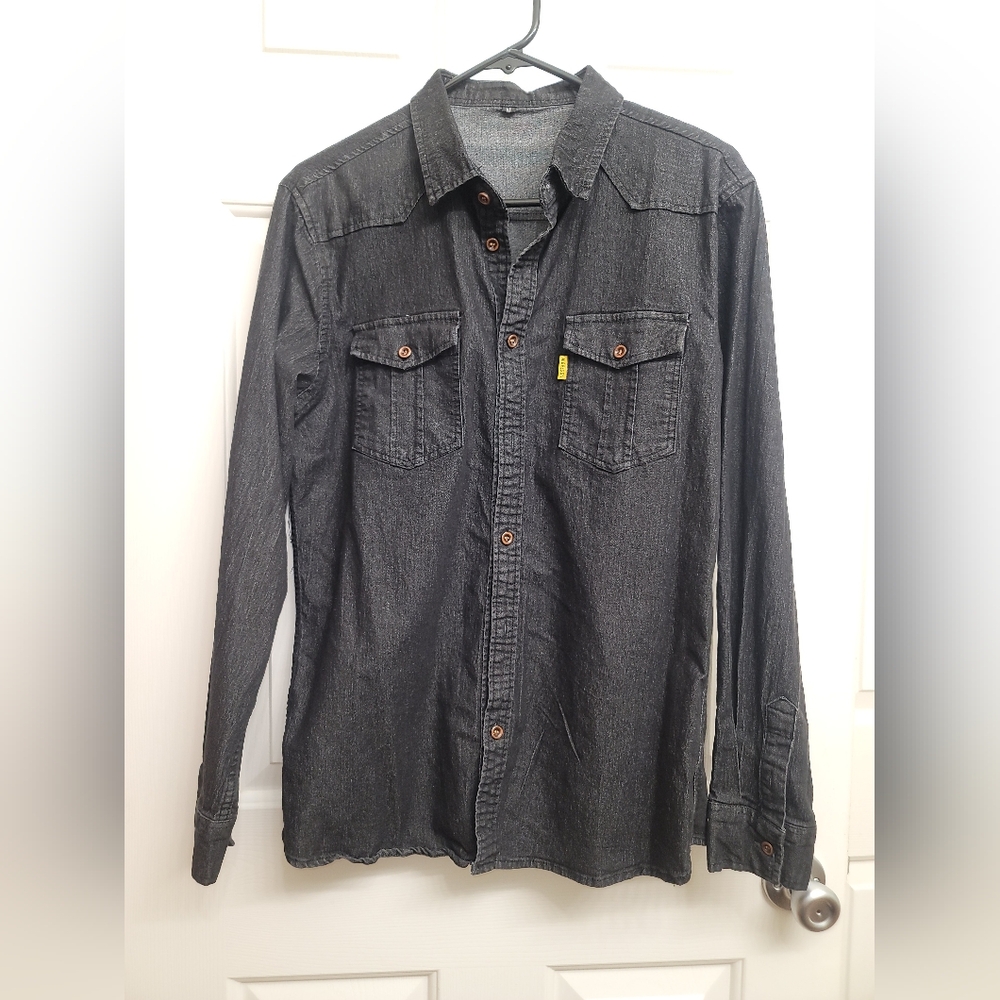 Mens denim long sleeve button down polo